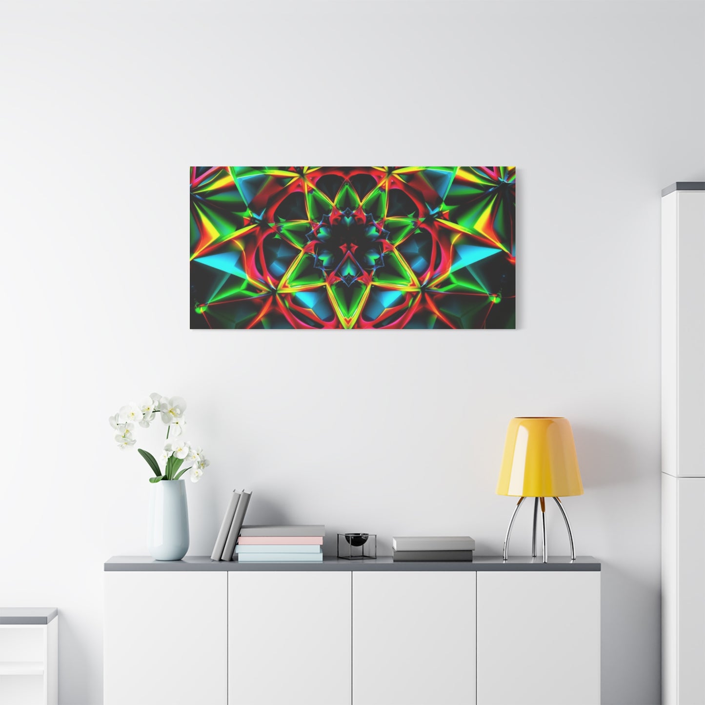 Kaleidoscope Neon Mandala Matte Canvas Wall Art