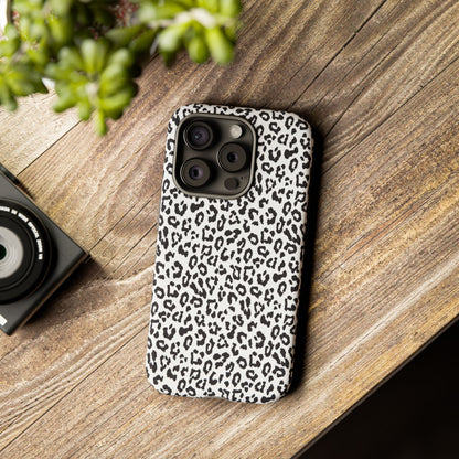 iPhone Leopard Print Tough Phone Case - Black & White Protective Cover