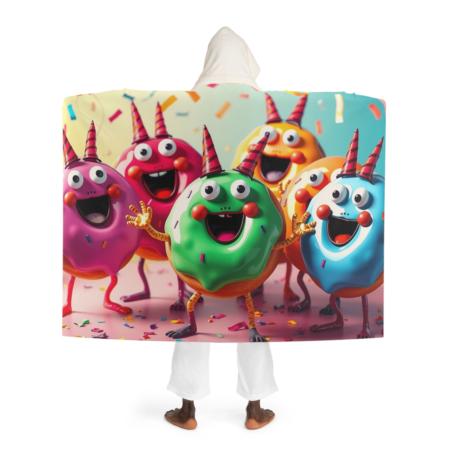 Hooded Sherpa Blanket – Colorful Party Donut Plush Fleece