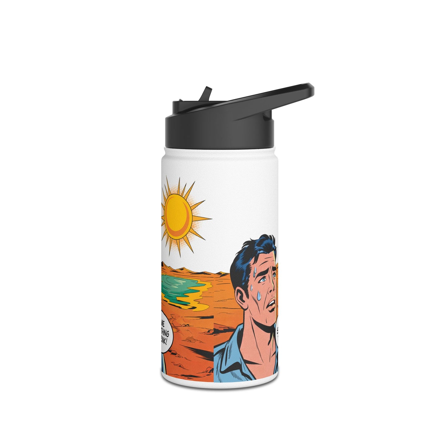 Botella de agua de acero inoxidable estilo pop art retro: "Dame algo de beber"