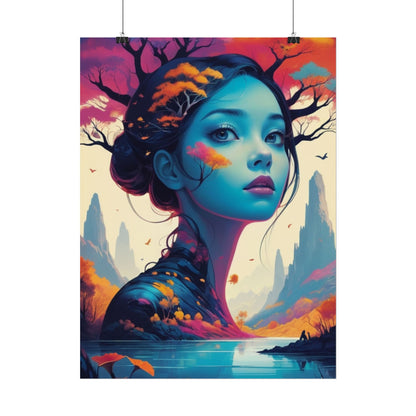 Surreal Blue Goddess Rolled Poster — Fantasy Landscape Art Print
