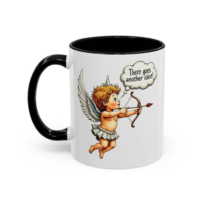 Cupid Coffee Mug — Vintage Cherub Saying "There goes another idiot!" Accent Mug