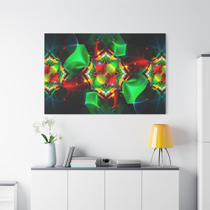 Kaleidoscope Abstract Matte Canvas Wall Art — Vibrant Green & Red Stretched Print