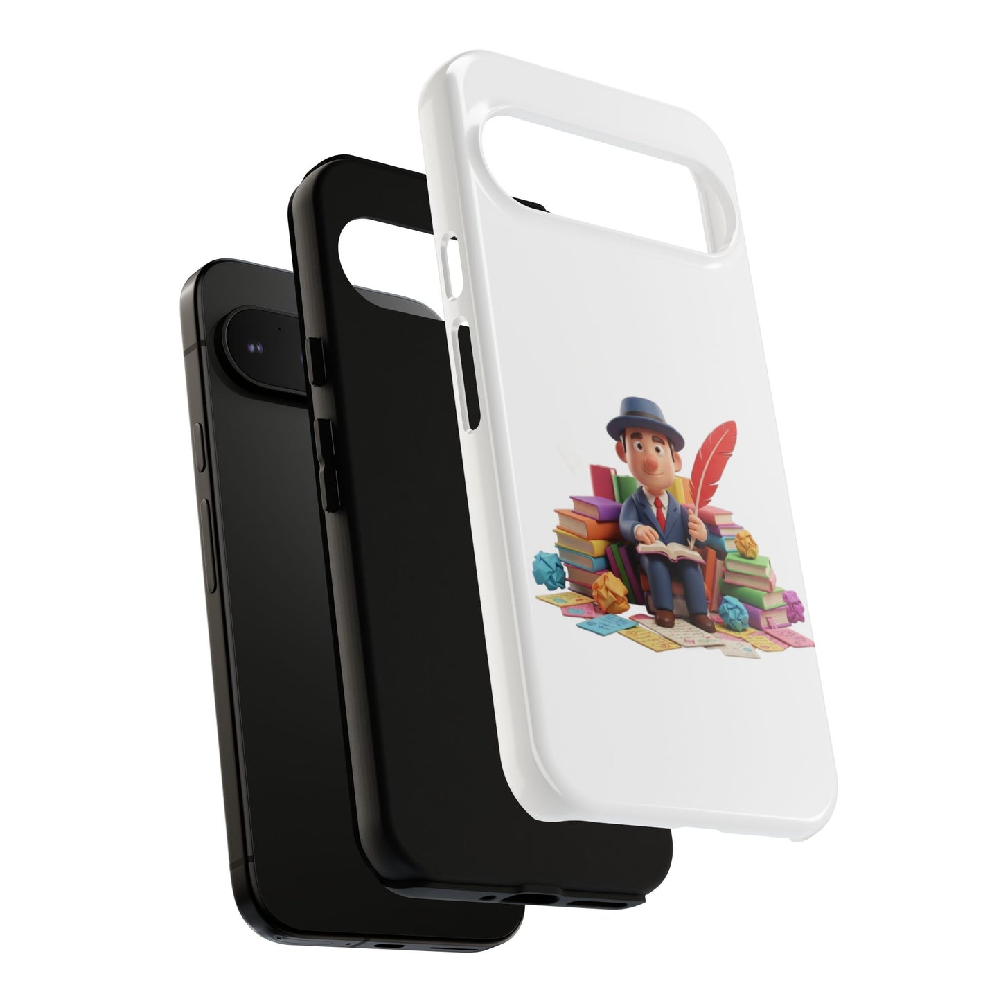 Google Author's Journey Phone Case — Cute Writer Illustration, Books & Quill Protective Cover