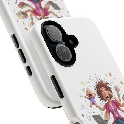 iPhone Phone Case — Hectic Mom Cartoon Design (Multitasking Mother, Kids & Chaos)