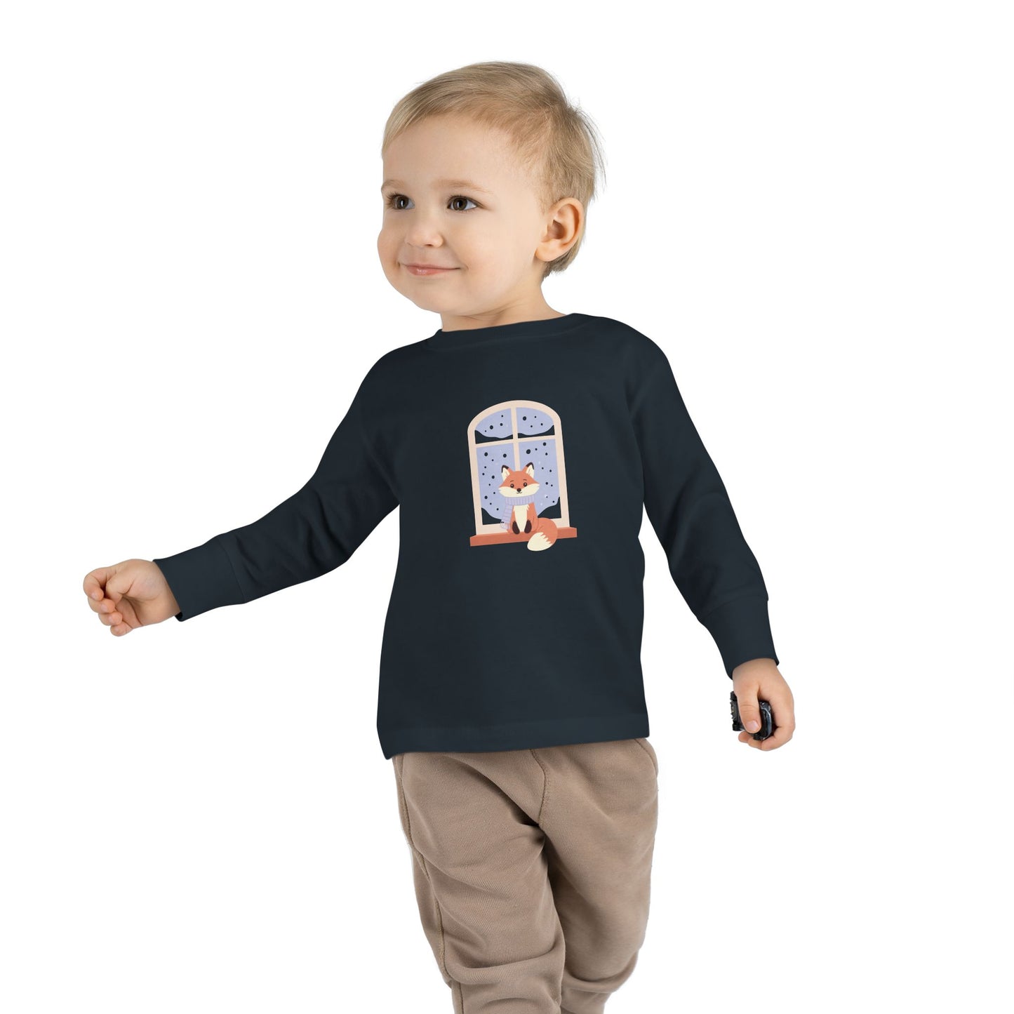 Toddler Long Sleeve Tee — Cozy Fox by Window Winter Sleepy Nursery Shirt