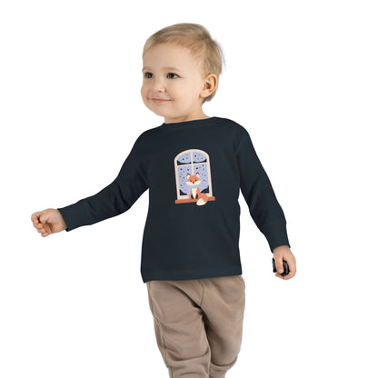 Toddler Long Sleeve Tee — Cozy Fox by Window Winter Sleepy Nursery Shirt