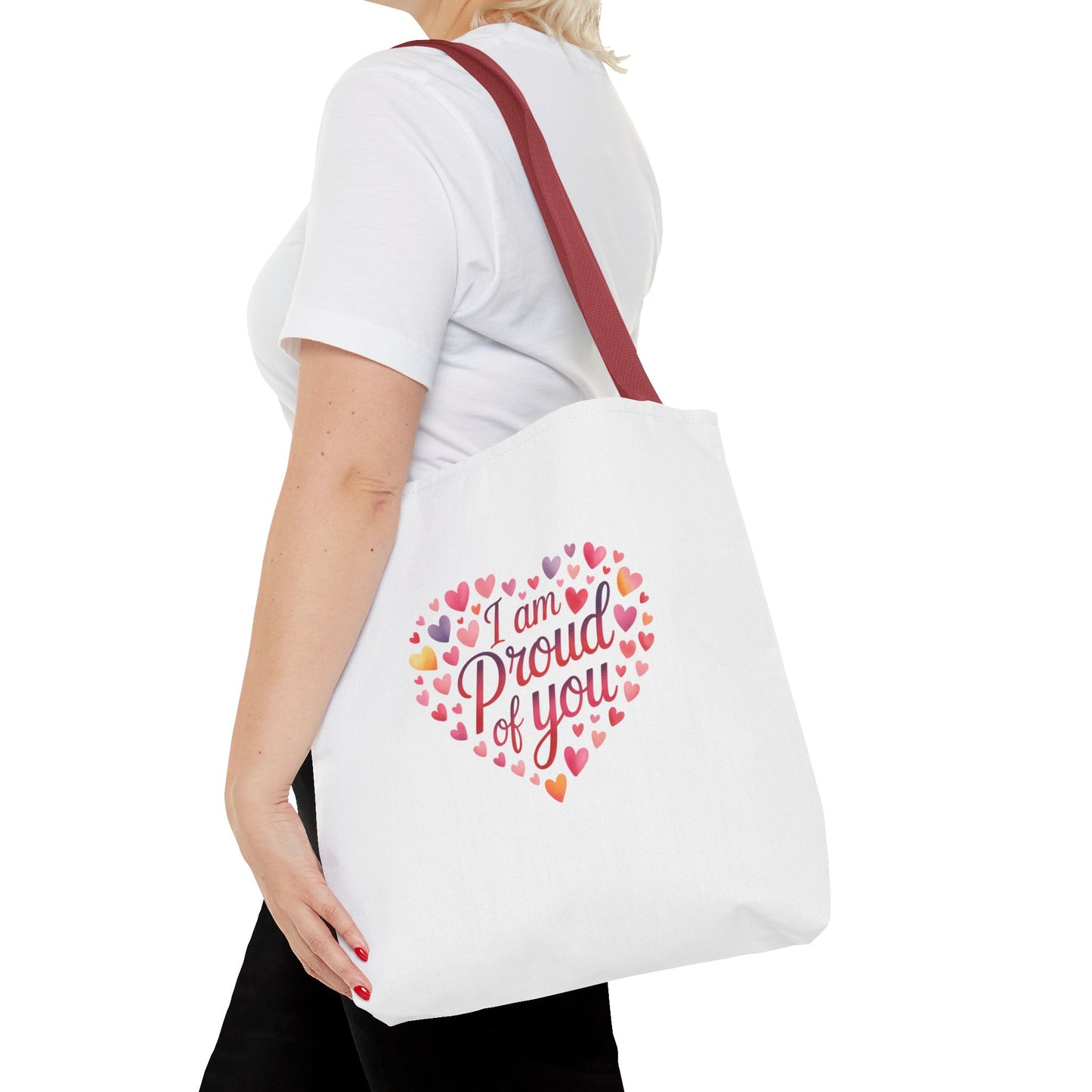 Tote Bag — "I Am Proud of You" Heart Print Tote | Encouragement Gift for Loved Ones
