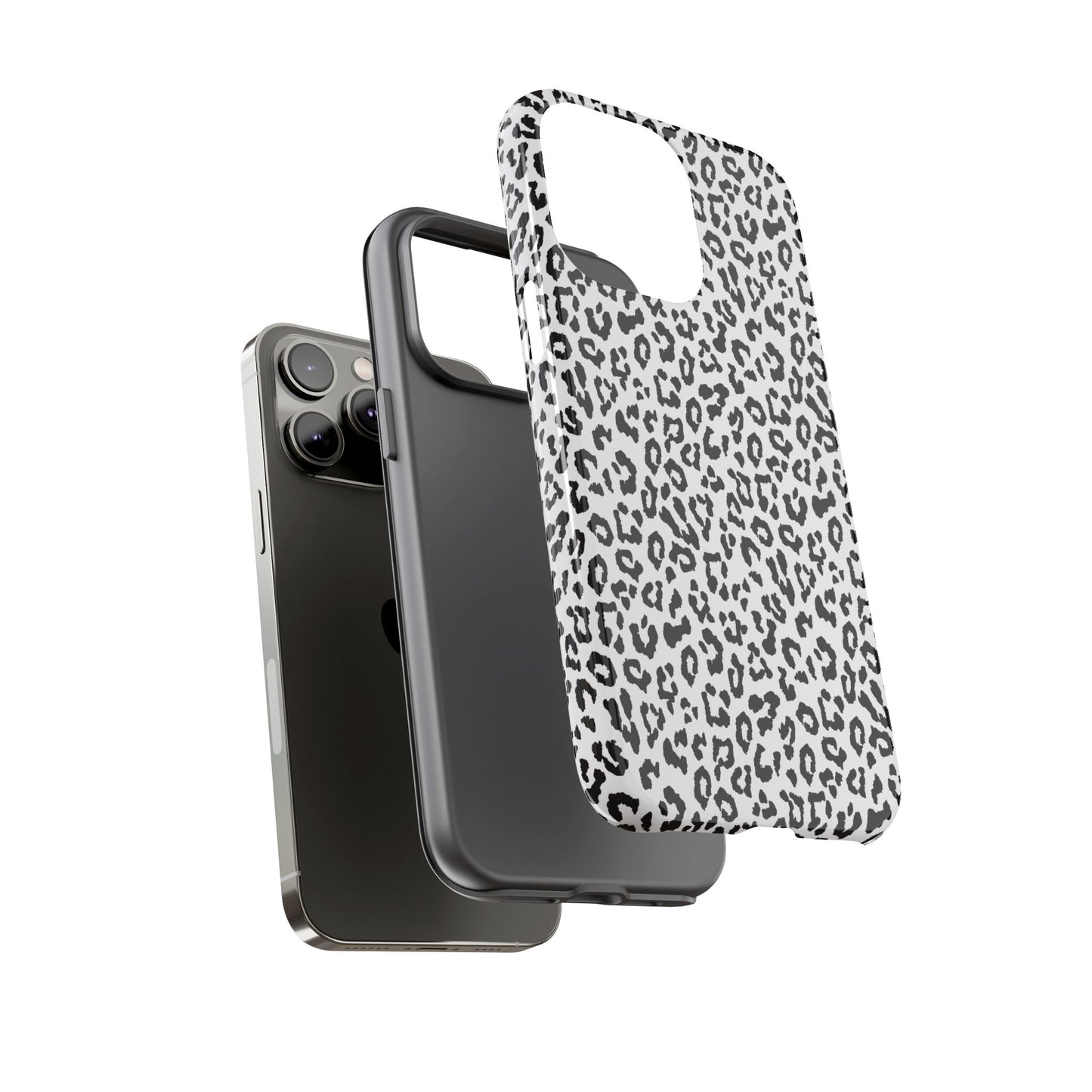iPhone Leopard Print Tough Phone Case - Black & White Protective Cover