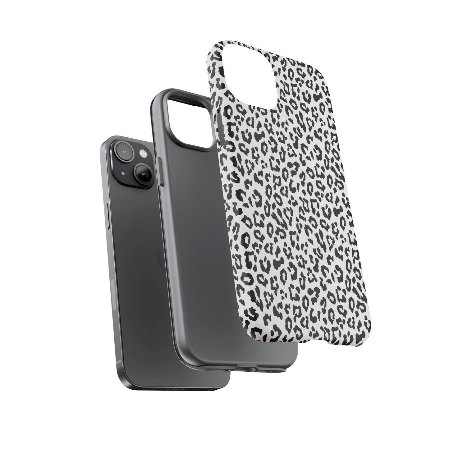 iPhone Leopard Print Tough Phone Case - Black & White Protective Cover