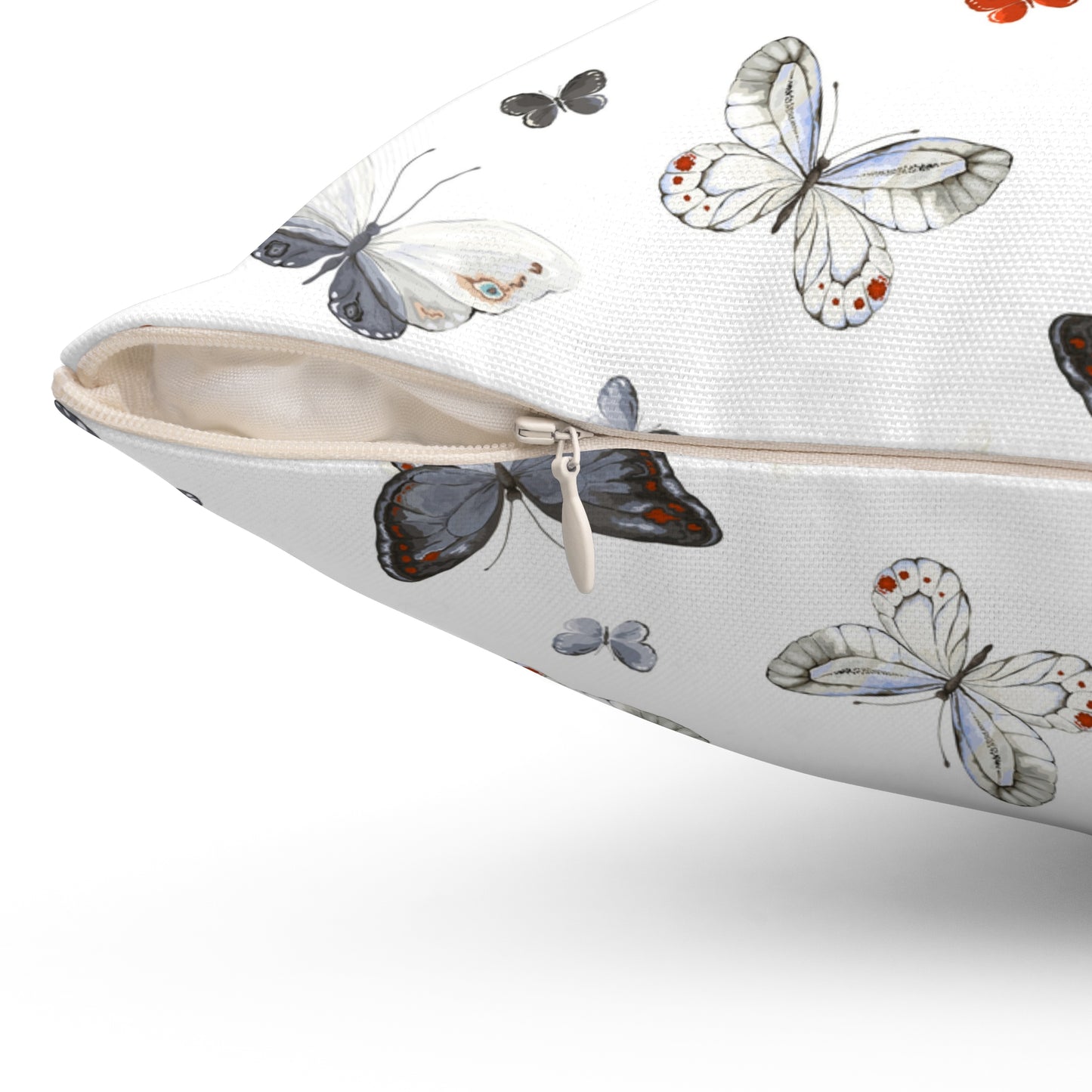 Butterfly Pattern Decorative Pillow — Neutral Gray & White Accent Throw