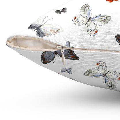 Butterfly Pattern Decorative Pillow — Neutral Gray & White Accent Throw