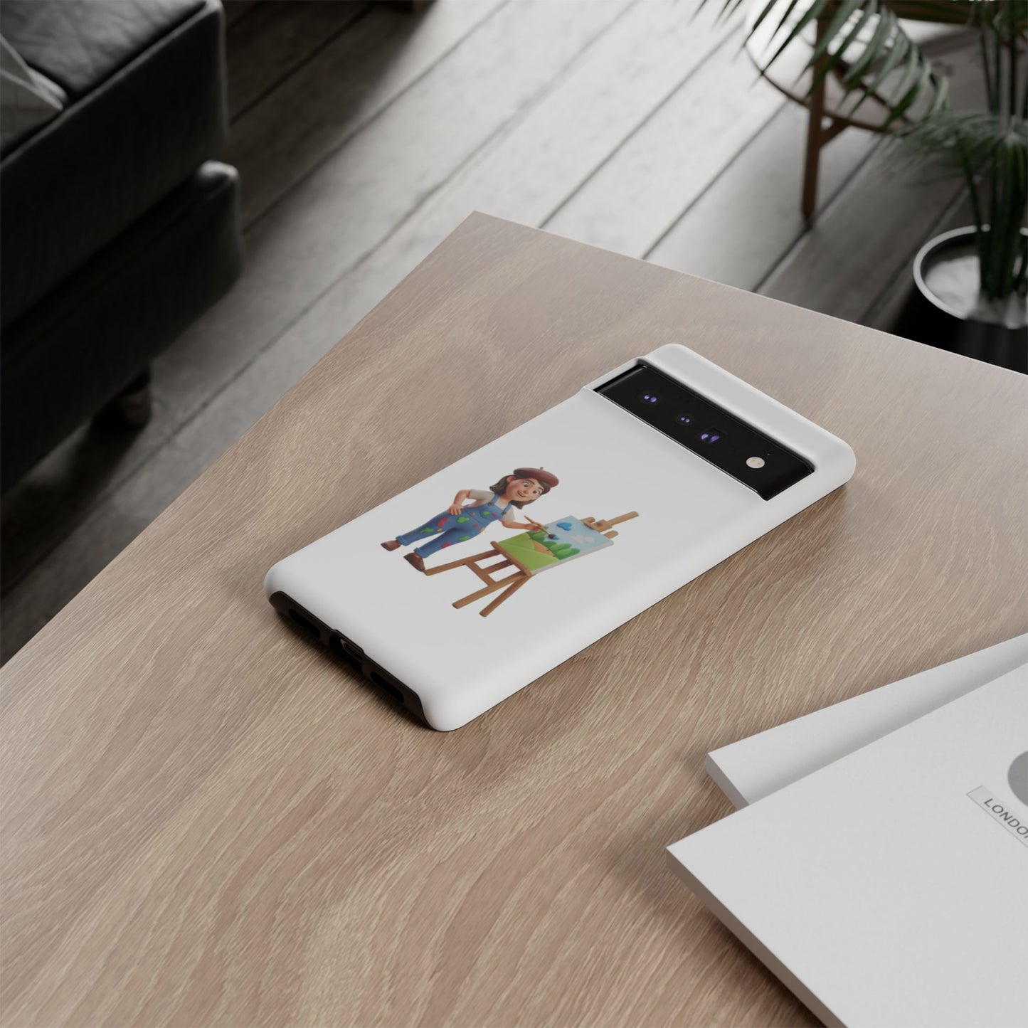 Google Artist Painting Phone Case — Cute Female Painter Illustration Phone Cover