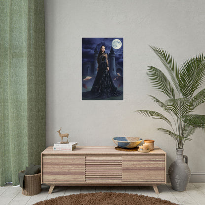 Gothic Moonlit Castle Poster — Dark Fantasy Woman Wall Art