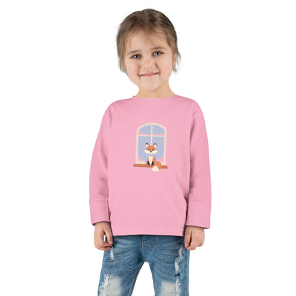 Toddler Long Sleeve Tee — Cozy Fox by Window Winter Sleepy Nursery Shirt