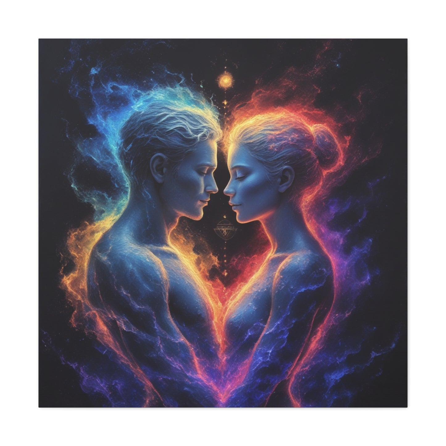 Cosmic Lovers Matte Canvas Print — Fire & Ice Heart Wall Art