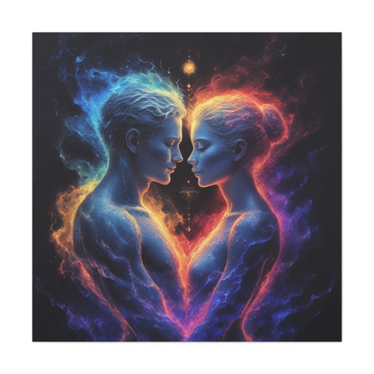 Cosmic Lovers Matte Canvas Print — Fire & Ice Heart Wall Art