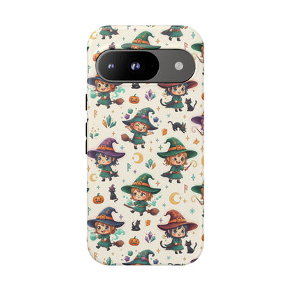 Google Phone - Cute Halloween Witch Phone Case – Cartoon Witches, Black Cats & Pumpkins