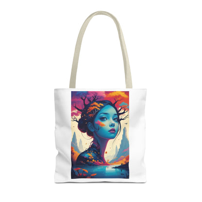 Artistic Blue Forest Maiden Tote Bag - Surreal Portrait All-Over Print