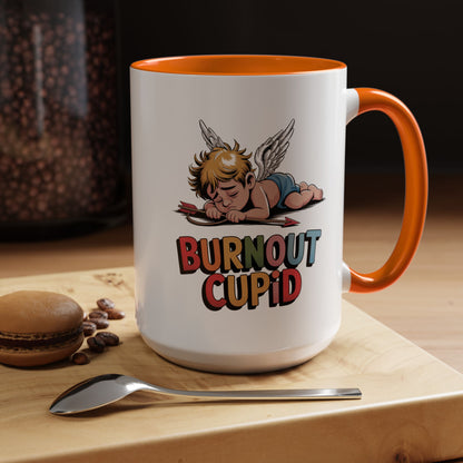 Burnout Cupid Coffee Mug — Cute Tired Cupid Accent Mug (11/15 oz)