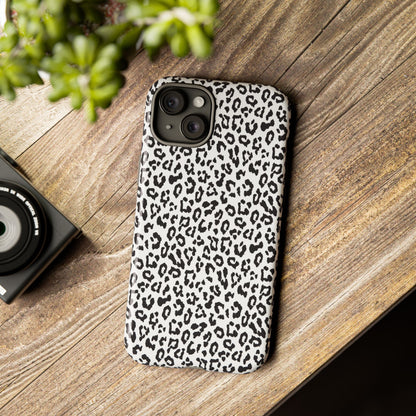 iPhone Leopard Print Tough Phone Case - Black & White Protective Cover
