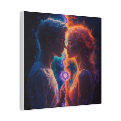 Yin Yang Lovers Matte Canvas Art — Romantic Blue & Orange Couple Wall Decor