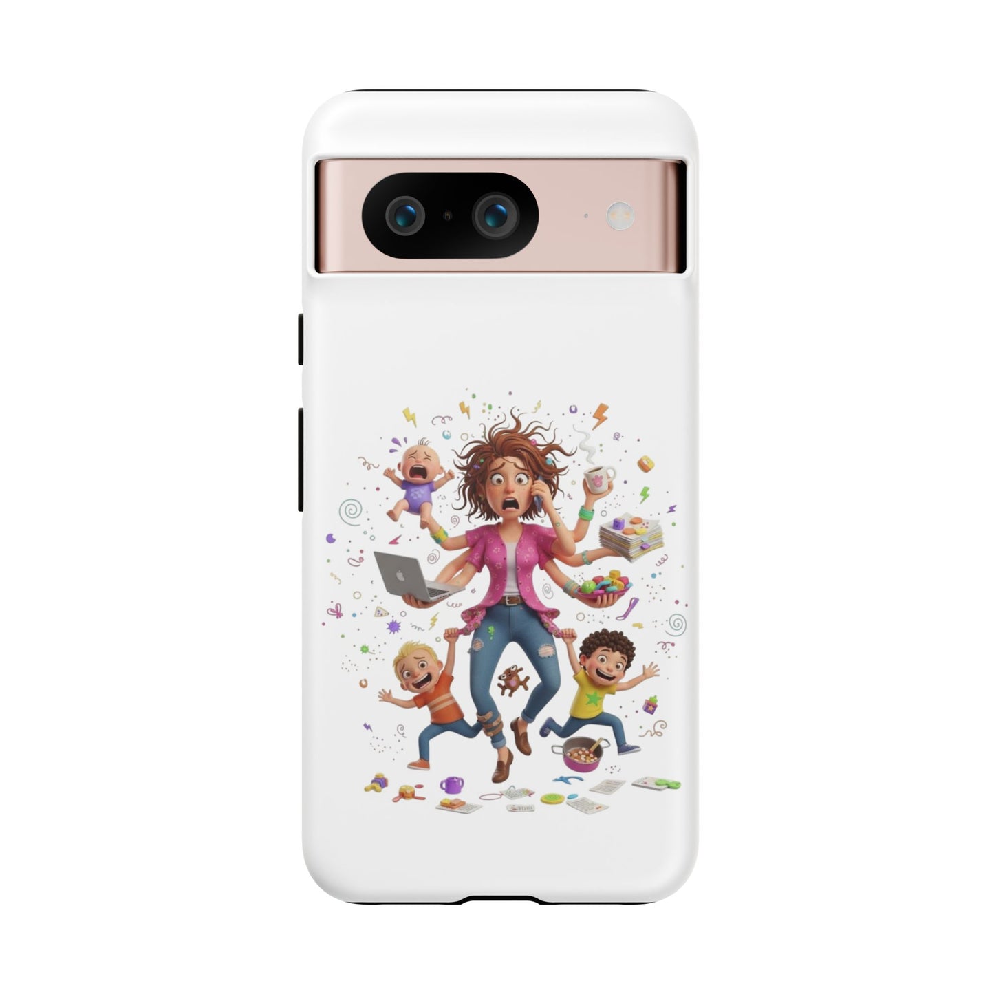 Funda para Google Phone - Diseño de caricatura de mamá frenética (Vida de mamá caótica y divertida)