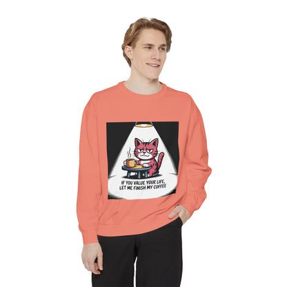 Lustiges Katzen-Sweatshirt – „Wenn dir dein Leben lieb ist, lass mich meinen Kaffee austrinken“ – Kuscheliger Pullover mit Grafikprint
