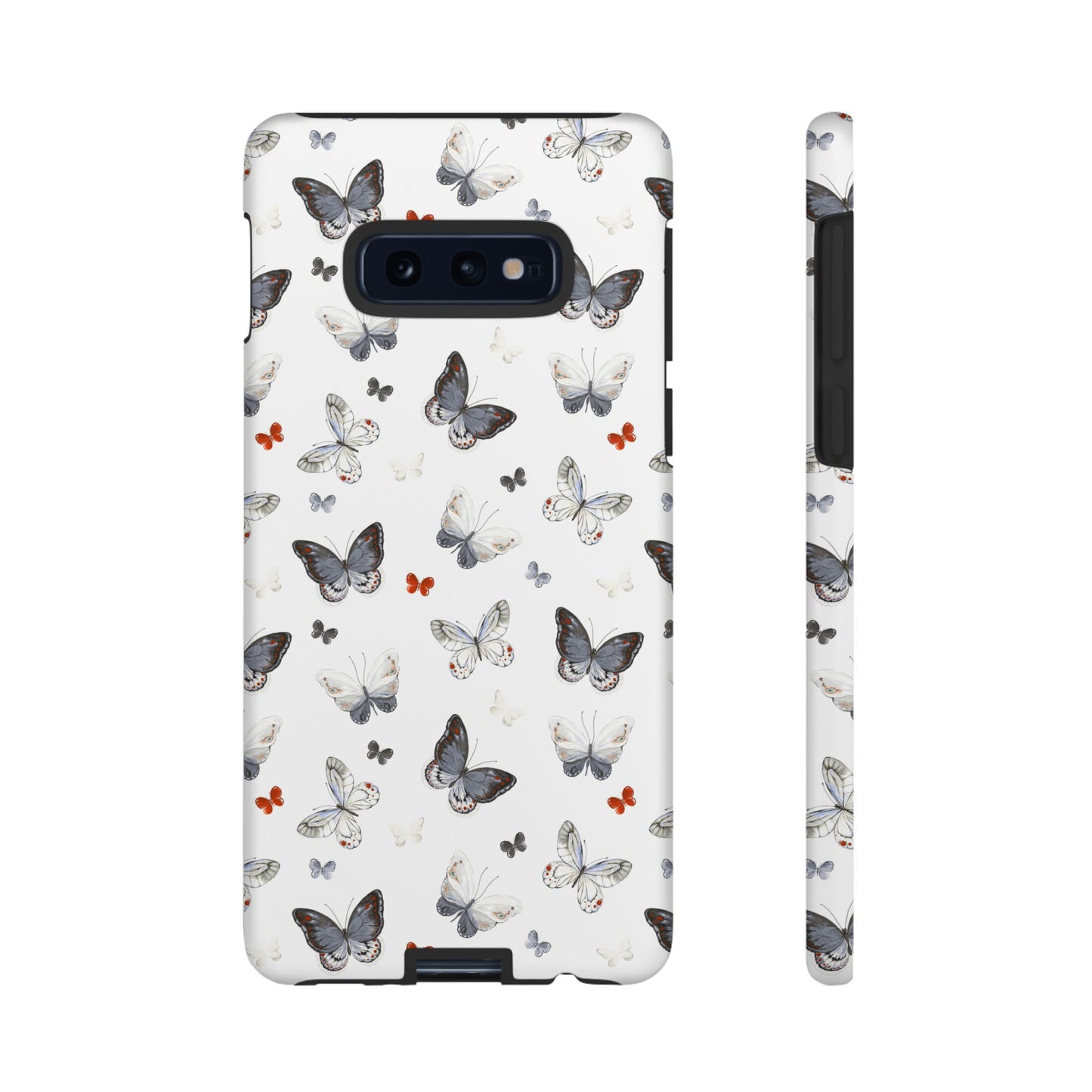 Funda para Samsung con diseño de mariposas: elegante funda protectora monocromática con detalles en rojo