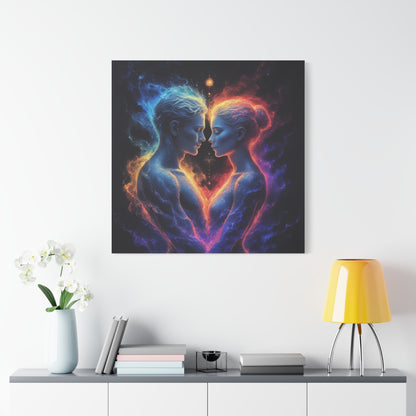 Cosmic Lovers Matte Canvas Print — Fire & Ice Heart Wall Art