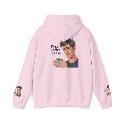 Coffee Lover Hoodie — "First Coffee, Please" Graphic Sweatshirt