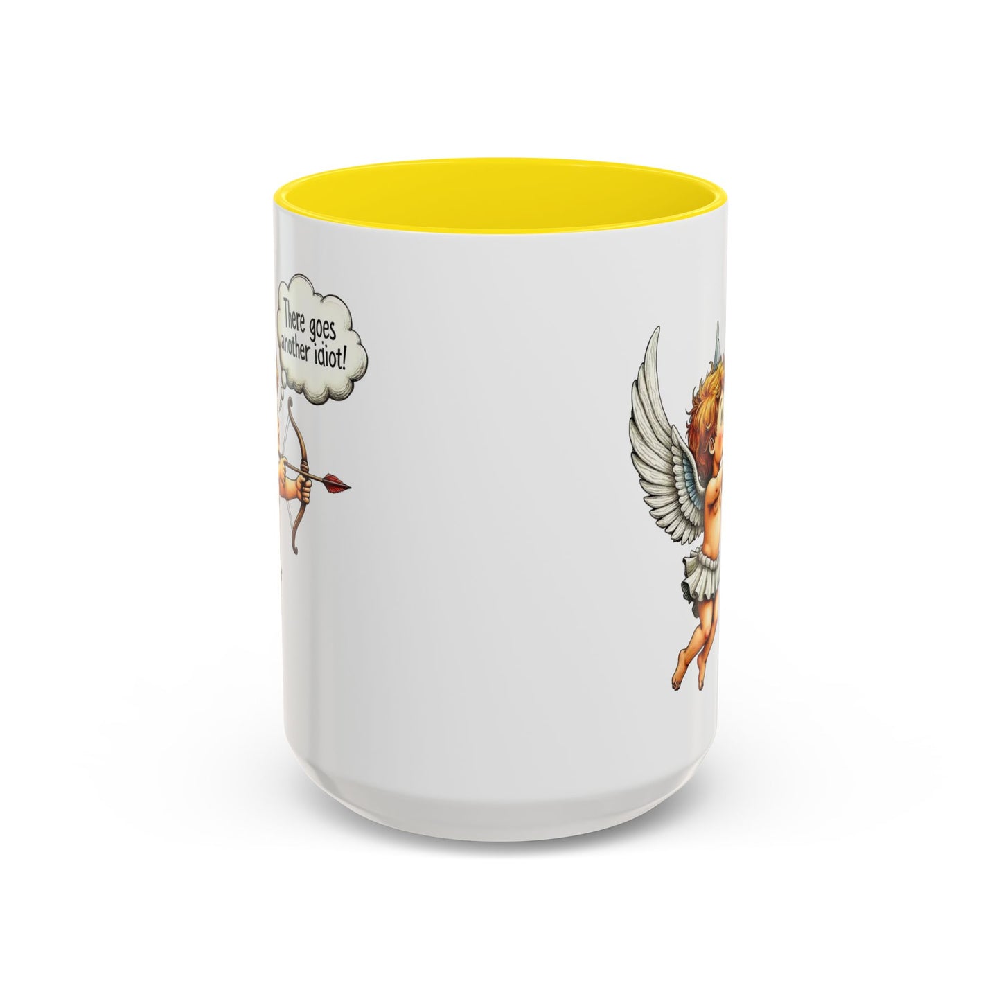 Cupid Coffee Mug — Vintage Cherub Saying "There goes another idiot!" Accent Mug