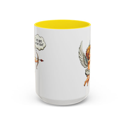 Cupid Coffee Mug — Vintage Cherub Saying "There goes another idiot!" Accent Mug