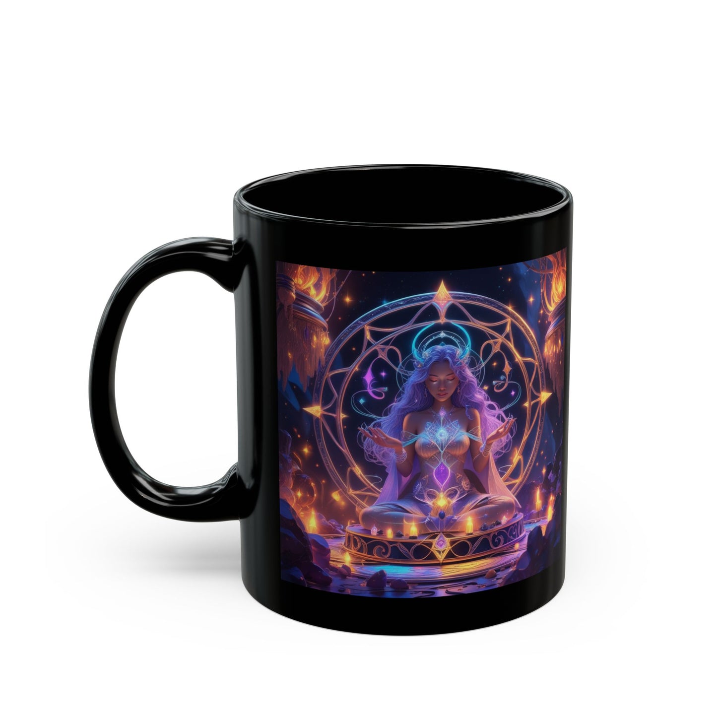 Taza negra de meditación mística — Arte de altar de la diosa bruja (325 ml/440 ml)