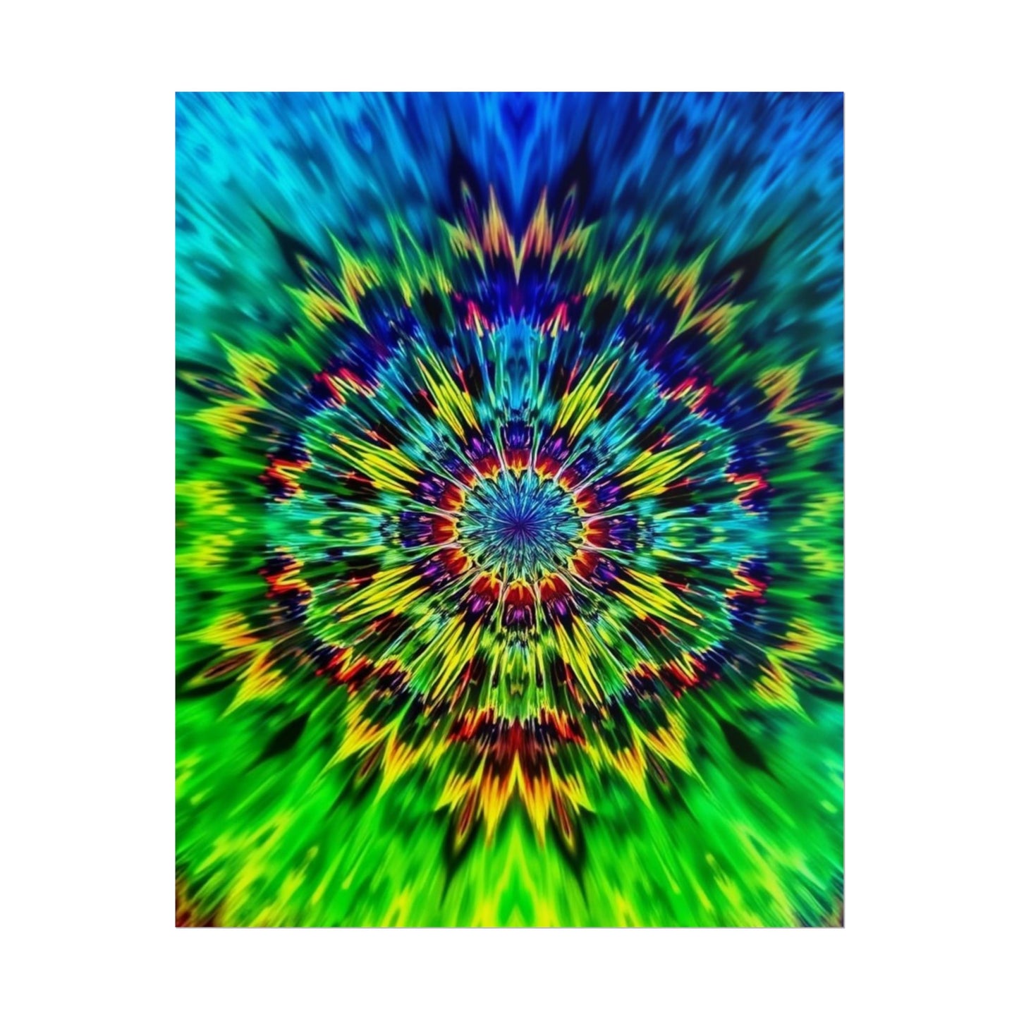Psychedelic Mandala Rolled Poster — Vivid Blue Green Kaleidoscope Wall Art