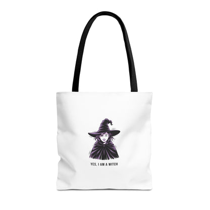 Witch Illustration Tote Bag — "Yes, I Am a Witch" Halloween Canvas Tote