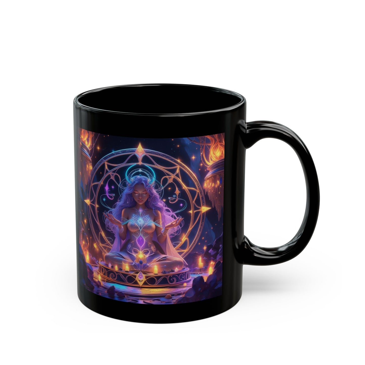 Taza negra de meditación mística — Arte de altar de la diosa bruja (325 ml/440 ml)