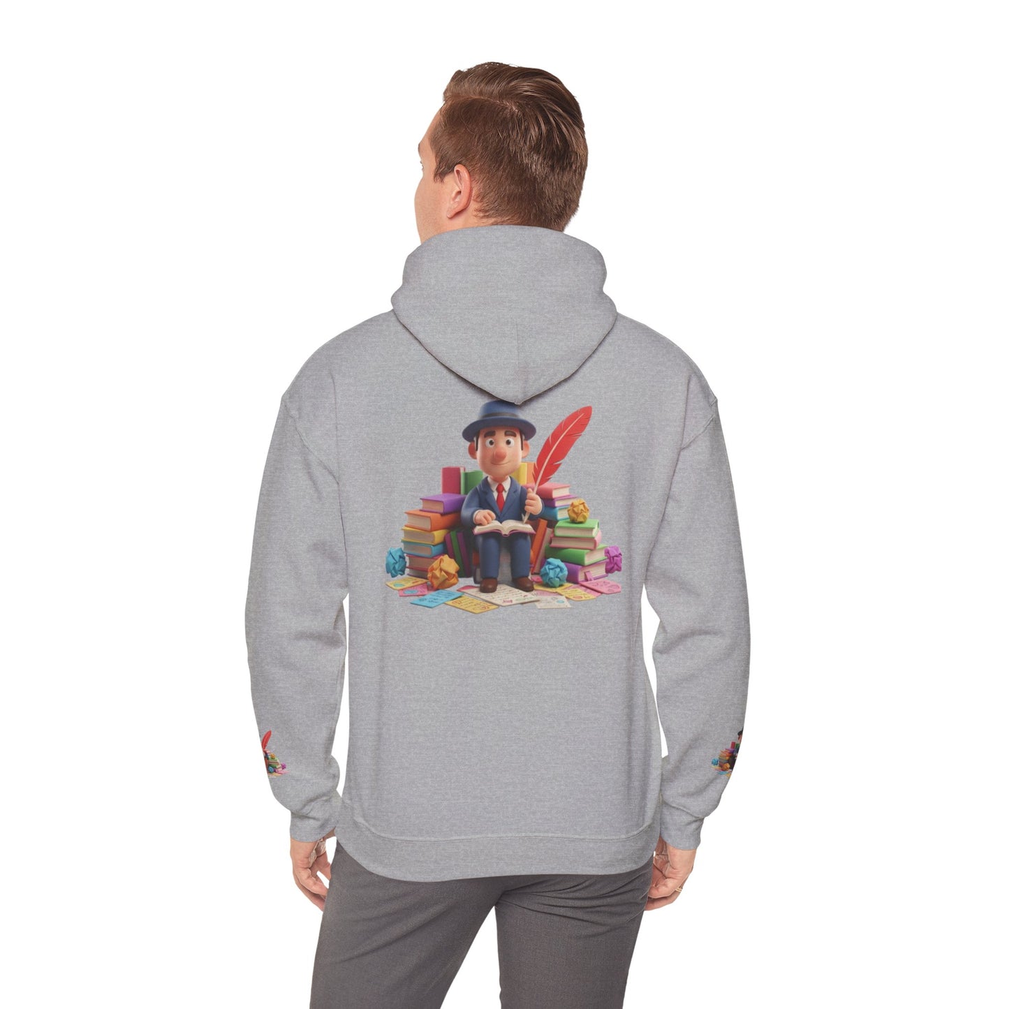 Book Lover Hoodie — Cute Reader Character with Books & Quill Sweatshirt