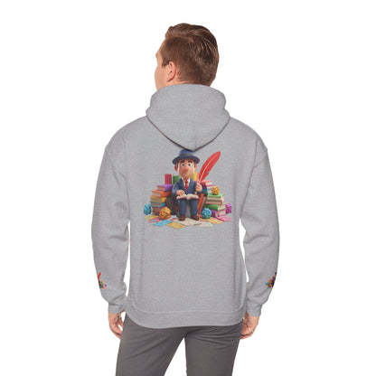 Book Lover Hoodie — Cute Reader Character with Books & Quill Sweatshirt