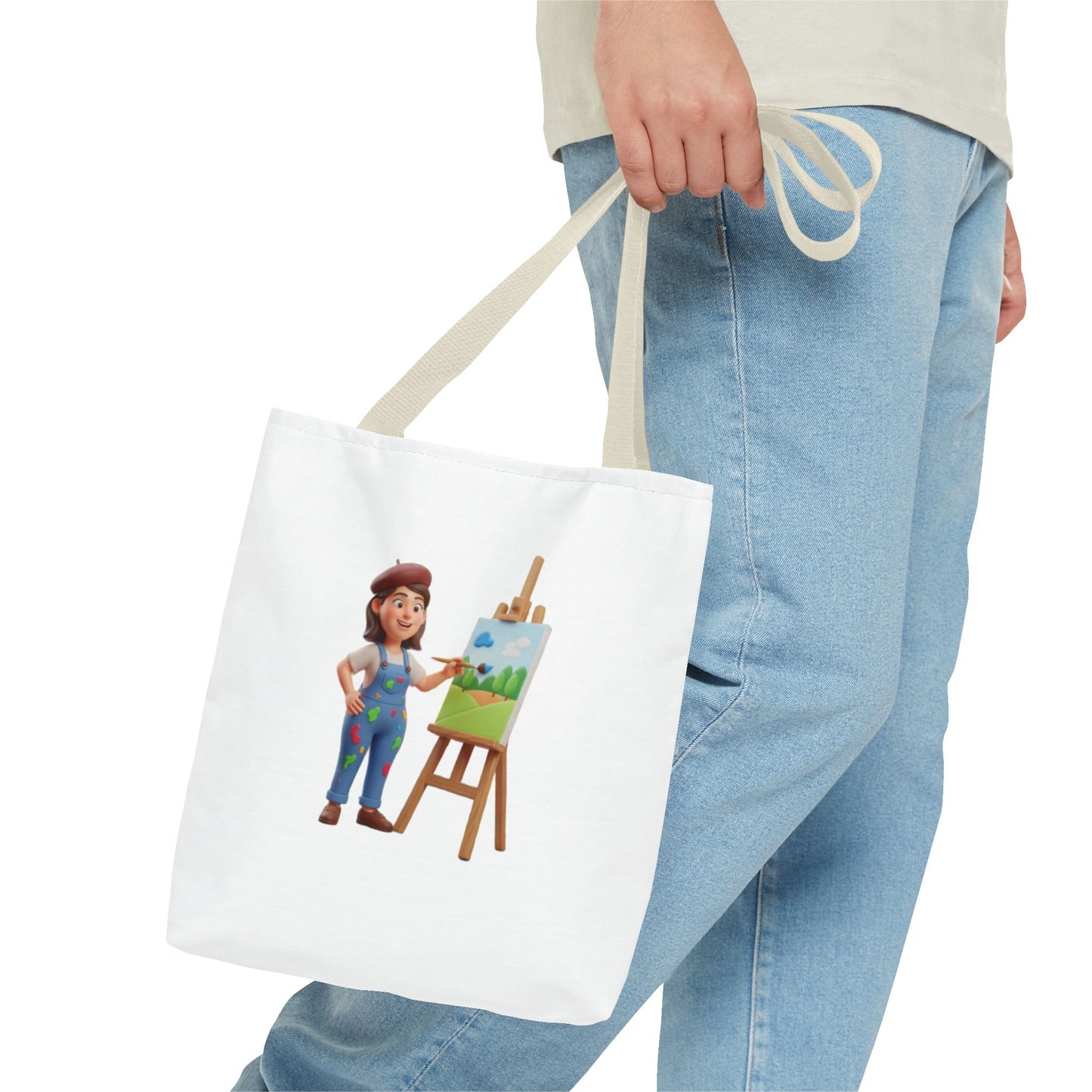 Artist Tote Bag — Painter with Easel Illustrated AOP Tote