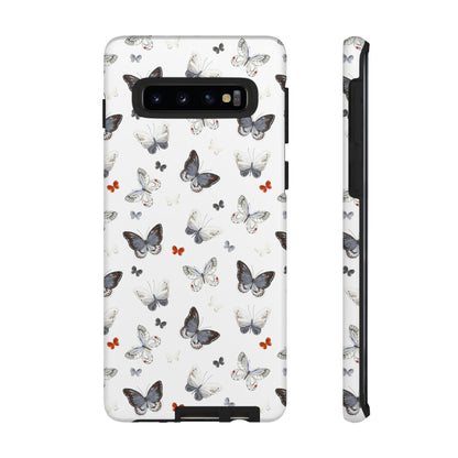 Funda para Samsung con diseño de mariposas: elegante funda protectora monocromática con detalles en rojo