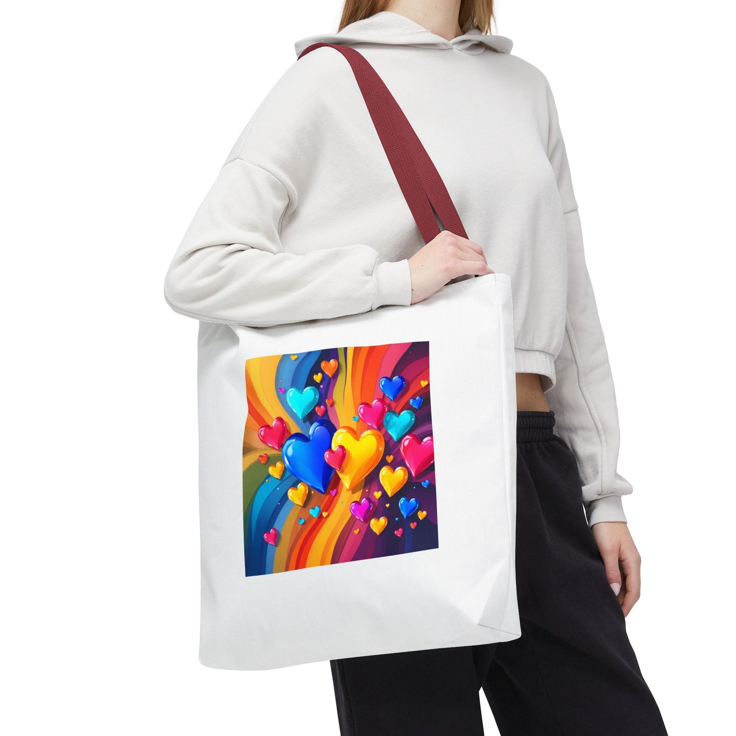 Colorful Heart Burst Tote Bag — Rainbow Love All-Over Print