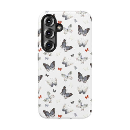 Funda para Samsung con diseño de mariposas: elegante funda protectora monocromática con detalles en rojo