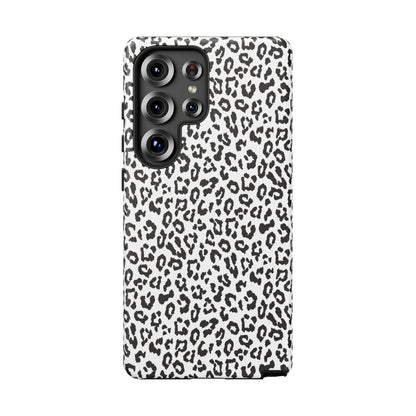 Samsung Leopard Print Tough Phone Case – Black & White Animal Pattern Protective Cover