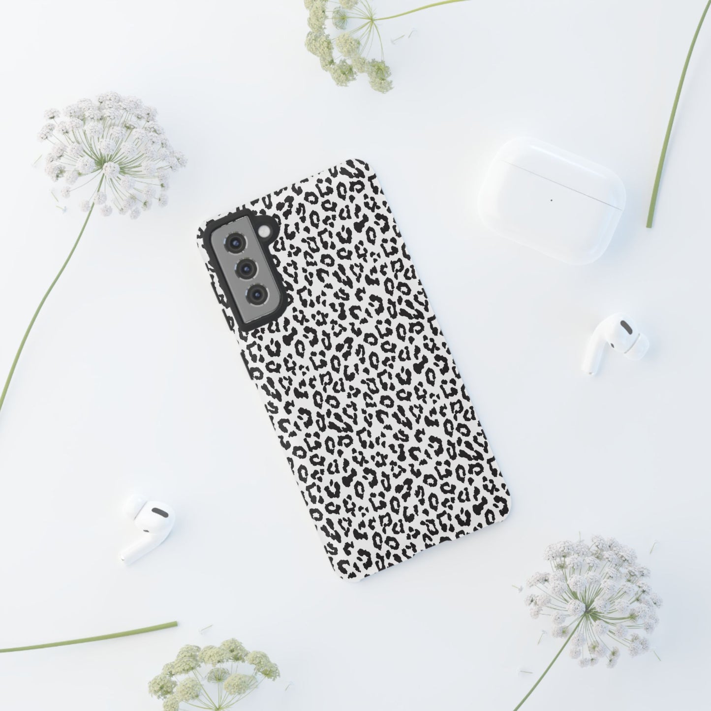 Samsung Leopard Print Tough Phone Case – Black & White Animal Pattern Protective Cover