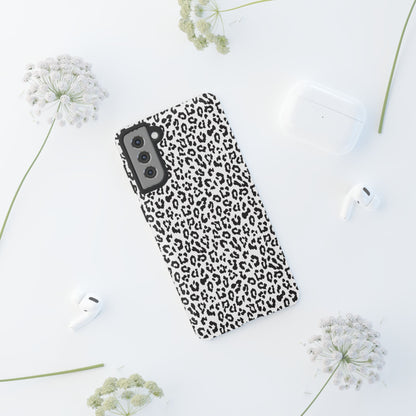 Samsung Leopard Print Tough Phone Case – Black & White Animal Pattern Protective Cover