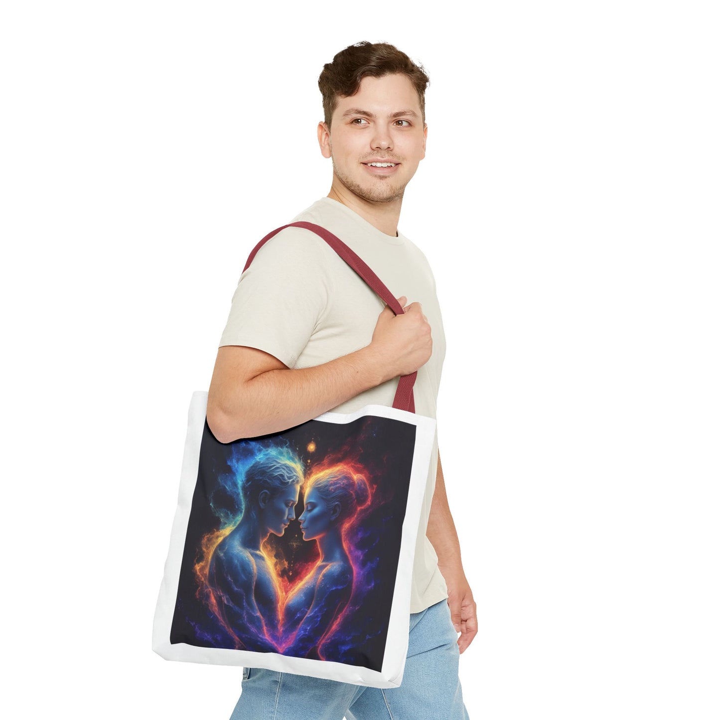 Cosmic Lovers Tote Bag — Neon Fire & Ice Couple Art AOP Tote