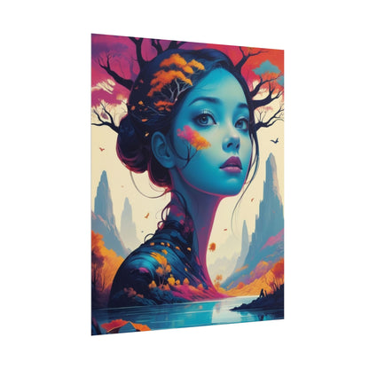Surreal Blue Goddess Rolled Poster — Fantasy Landscape Art Print