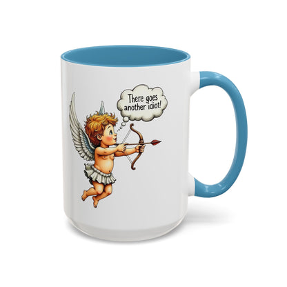 Cupid Coffee Mug — Vintage Cherub Saying "There goes another idiot!" Accent Mug