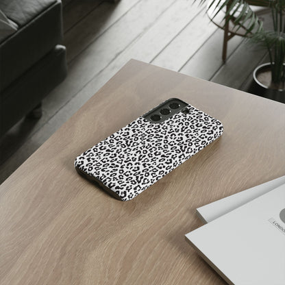 Samsung Leopard Print Tough Phone Case – Black & White Animal Pattern Protective Cover